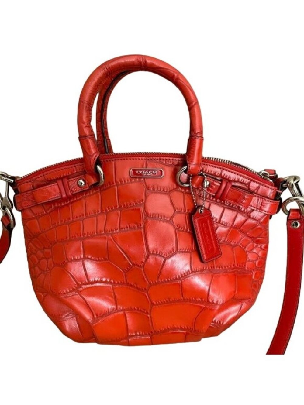 COACH 2013 Madison Lindsey Red Croc Embossed Crossbody Satchel Full Zip 1941